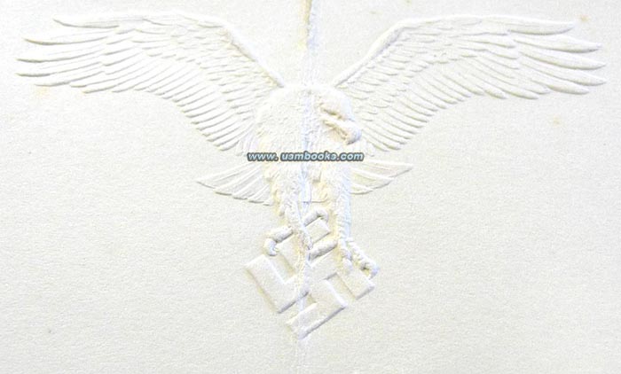 Luftwaffe flying eagle clutching a swastika, 1938 Tag der Luftwaffe invitation Generalleutnant FriedrichChristiansen 