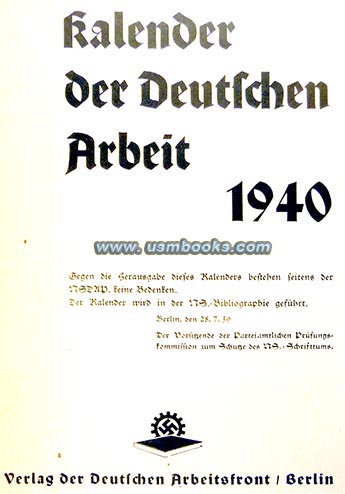 DAF calendar, 1940 Kalender der Deutschen Arbeit