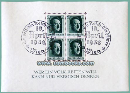 Hitler Briefmarken-Gedenkblock, Hitler in Wien 1938