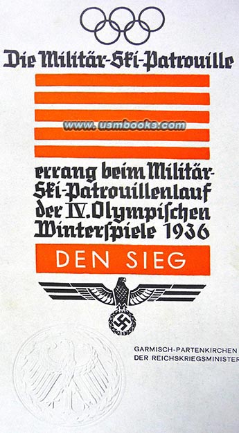 1936 Winter Olympics military ski patrol winner certificate