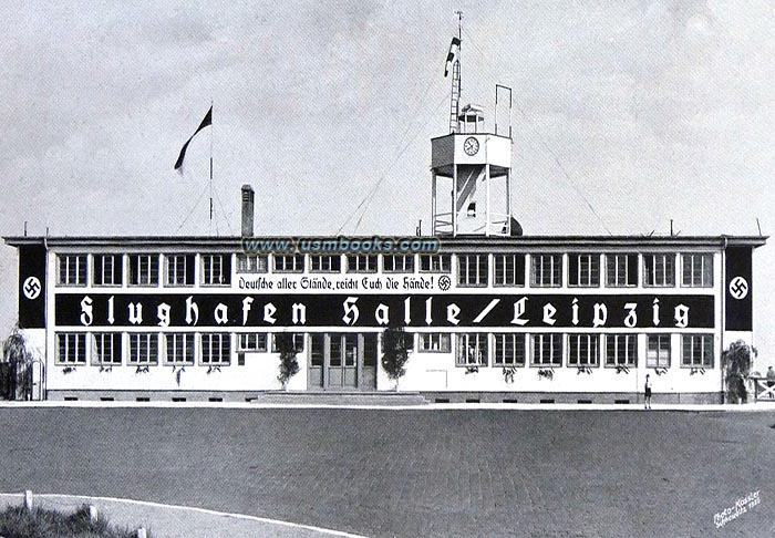 Nazi swastika banners at the Halle / Leipzig airport