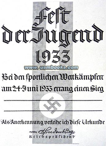 1933 Nazi Sport Championship winner certificate with swastika