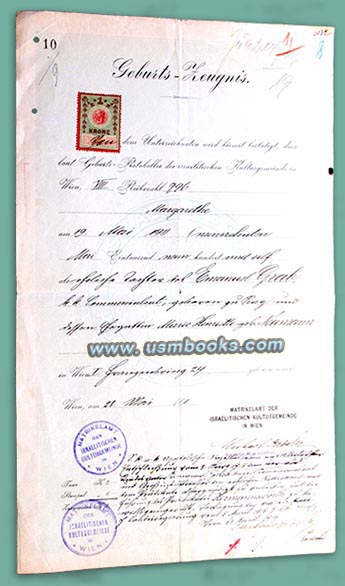 1911 Birth Certificate Vienna