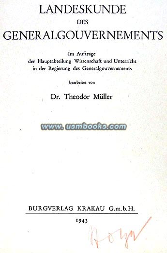 Landeskunde des Generalgouvernements, 1943 Nazi book Dr. Theodor Müller