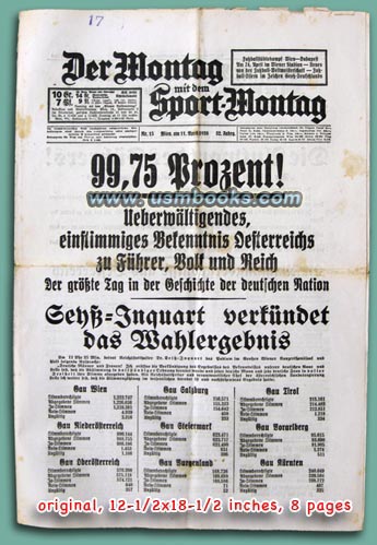 overwhelming commitment of Austrians to the Führer, 10. April 1938 Volksabstimmung