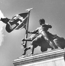 Statue and Swastika Flag