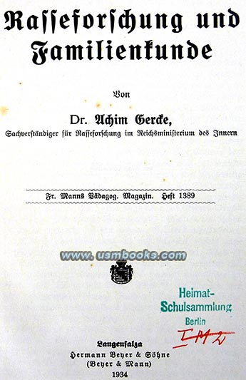 Dr. Achim Gercke, Rasseforschung und Familienkunde, Schriften zur politischen Bildung