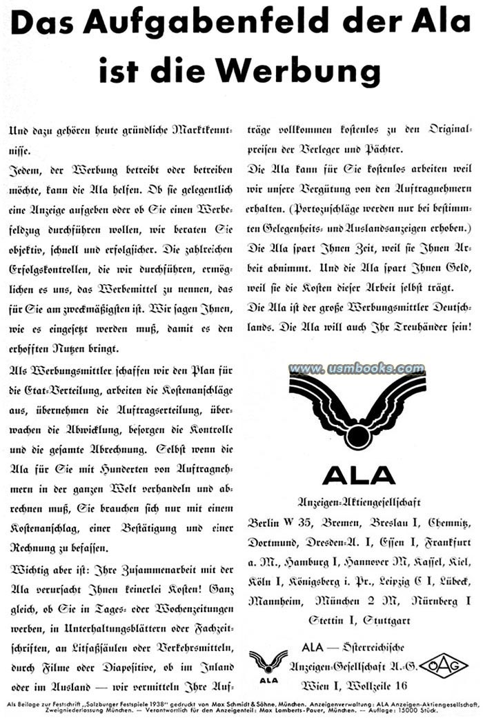 ALA advertising premium ALA, Anzeigen-Aktiengesellschaft, nazi advertising