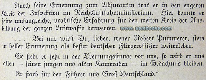 Fliegeroffizier Robert Pummerer starb für Führer und Grossdeutschland
