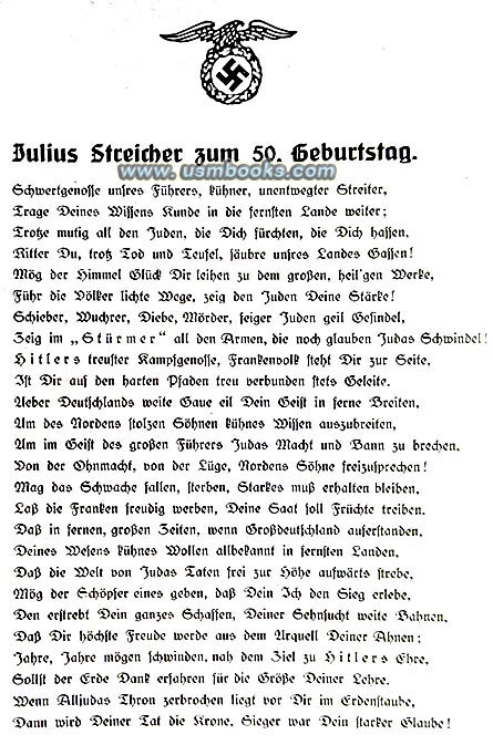 anti-Semitic Gauleiter Julius Streicher 50th birthday