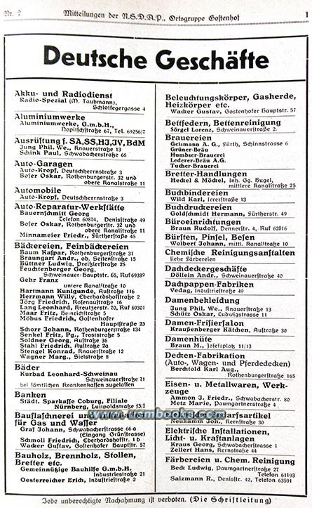Deutsche Geschäfte, Aryan businesses in Nürnberg