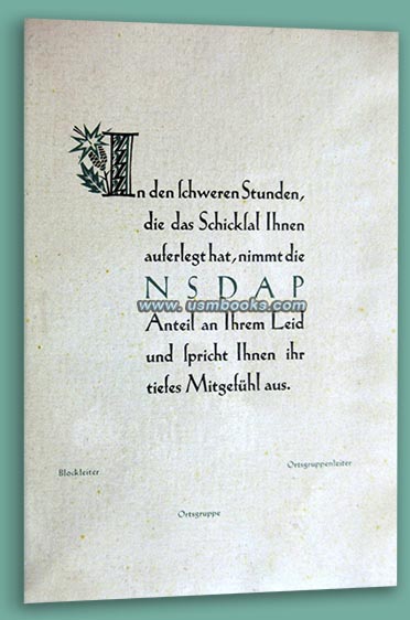 NSDAP sympathy card WW2
